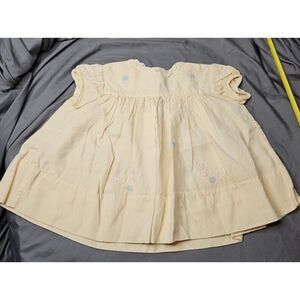 VINTAGE Baby Dress Merino Shift‎ TINY FLOWERS 9 mos Cottagecore MCM 60s 70s